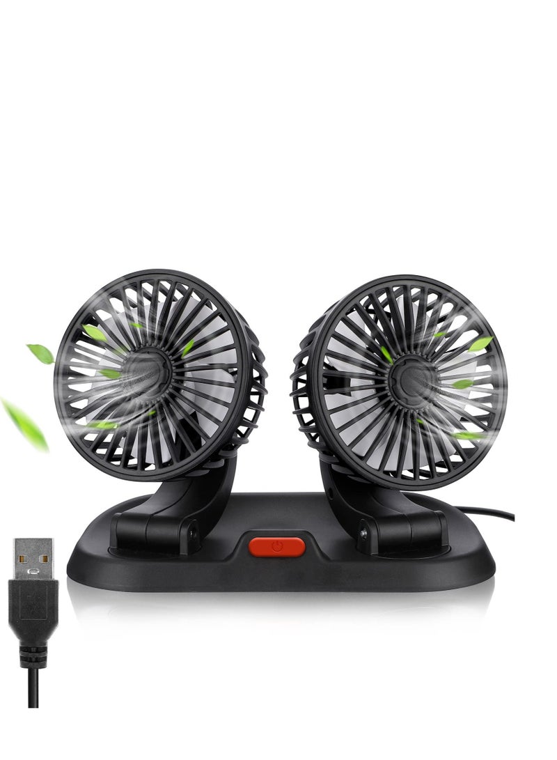 Dual Head Portable Car Fan, USB ElecFric Fan, 3 Speeds 360 Degree Rotation Auto Cooling Car Fan, Suitable for Rear Seat, Car Dashboard, Home, Office - Image 1